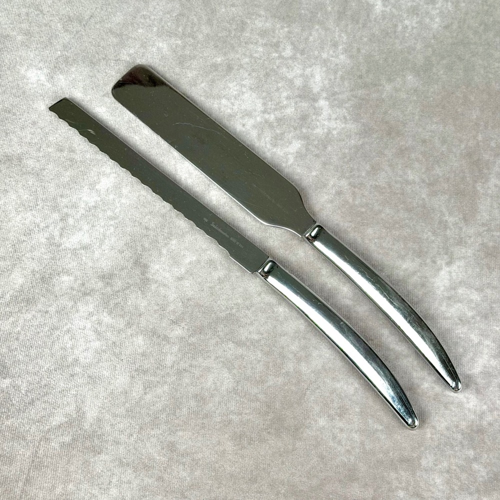 Saladmaster Stainless Steel Spatula Server Serrated Knife Set Made in USA 2pc